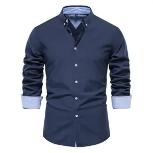 BIGWIG Men's Long-Sleeve Button-Down Dress Shirt, Regular Fit, Button Closure, Business Casual Shirt, Solid Color Oxford Shirt, Casual and Versatile Fashionable Long-Sleeve Top