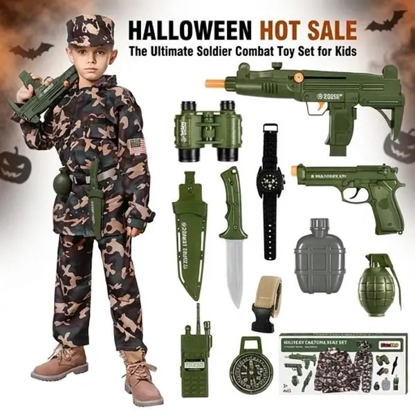 Kids Costume Military Toy Ranker Dress up Costumes for Boys Ages 3-12 with Equipment Military Accessories Uniform Halloween Gifts Toy Play