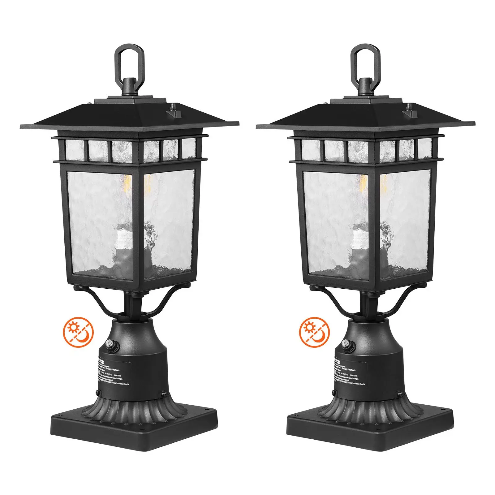 【Summerfinds】VEVOR 2 Pack Dusk to Dawn Outdoor Post Light 15.75 inWaterproof Lamp Post Light Fixtures with 3.5 in Pier Mount Base Glass ShadeLightning-proof Exterior Pole Column Light for Patio Garden Pathway