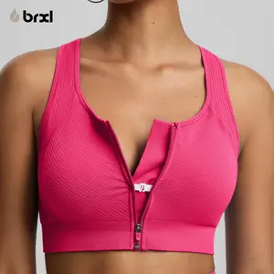BRXL【Discount for live】 Front Zip Sprorts Bra Seamless Sewn in Pads Racerback Wide Straps Medium Impact for Running Yoga up tp 44G Gym-brxl-3