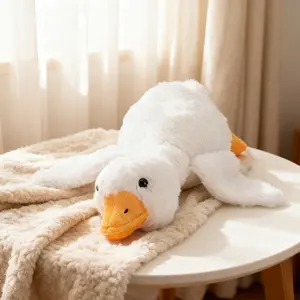 48cm/18.89in Large white goose plush toy, snow-white and fluffy goose doll, Super soft fluffy, long cushion, Cuddly stuffed animal, Soft Stuffed Animals, floor mat, children's birthday gift