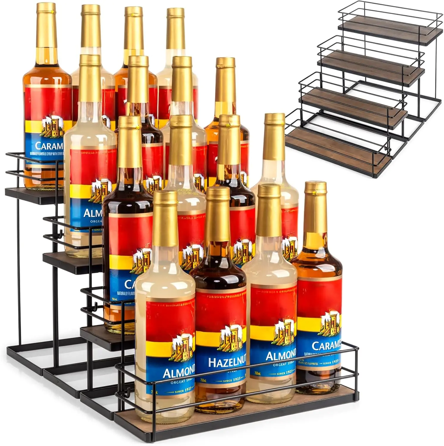 16 Bottle Capacity Coffee Syrup Organizer 4 Tier Coffee Syrup Stand Shelf for Coffee Bar Kitchen Small  Rack for Bar Family Storage for Syrup  Dressing