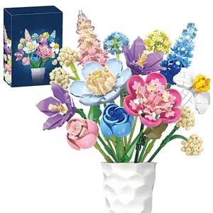 865Pcs Bouquet Building Blocks (No Vase Included) - DIY Assembly Toy, Bricks Eternal Flowers, Diy Rose Flower, Artificial Flower Arrangements, Ideal for Christmas, Birthday Gifts, Children Aged 6+, Home Decorative