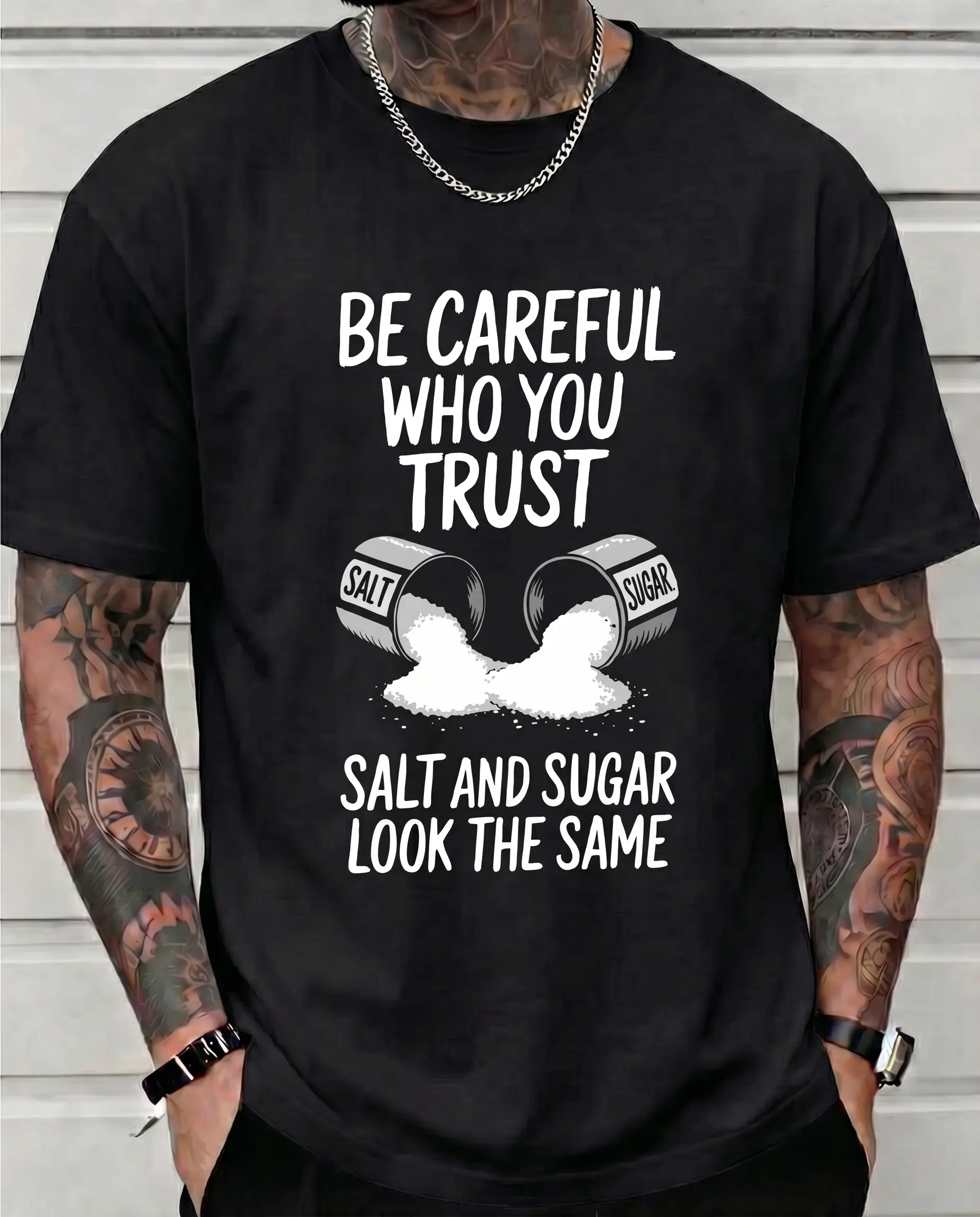 Graphic T-Shirt with "Be Careful Who You Trust" Quote, Unisex Edgy Streetwear Apparel in 100% Cotton with Short Sleeves