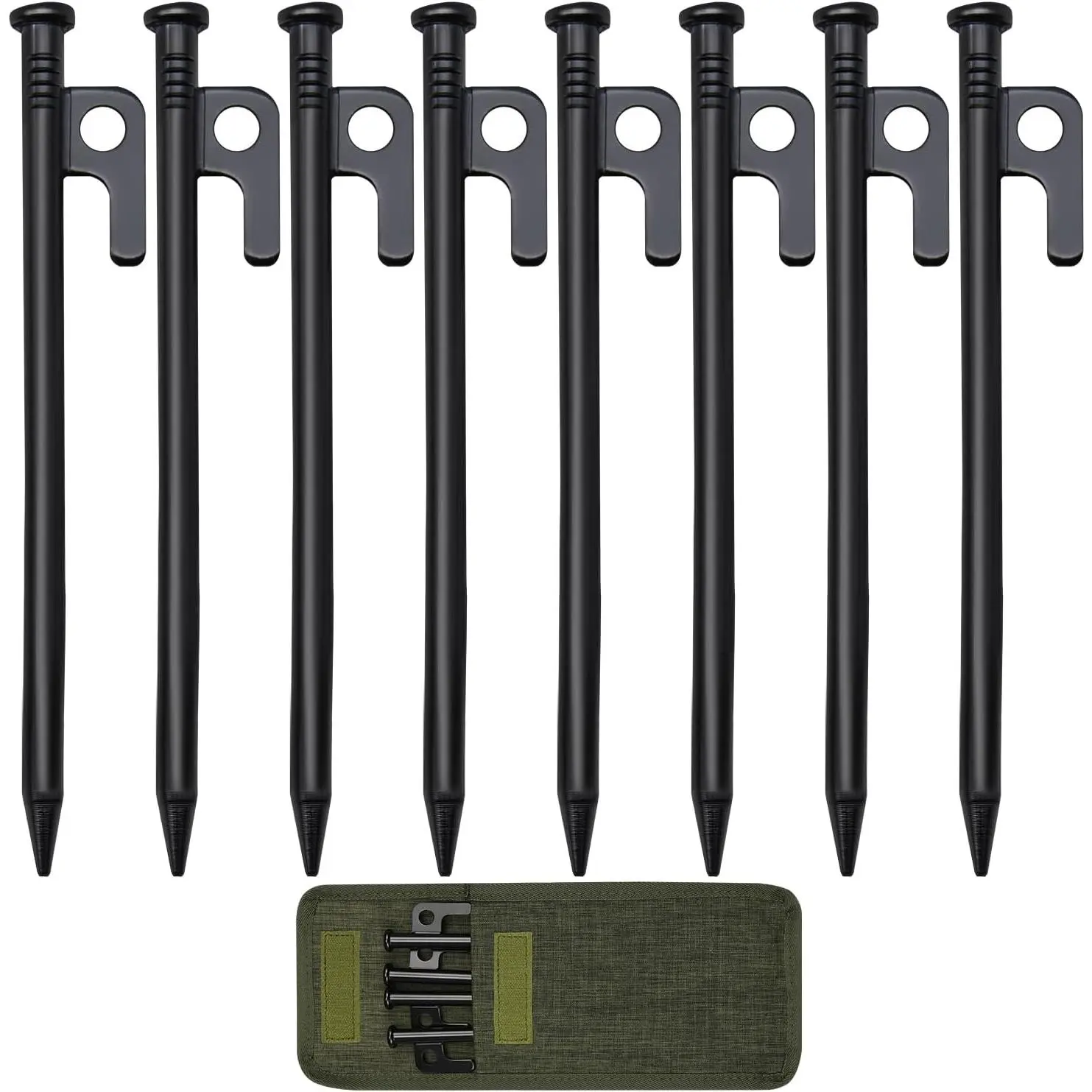 Heavy-Duty Forged Steel Tent Stakes with Storage Bag, 8/12/16/32 Count Options, 8/10/12/16in Sizes, Unbreakable & Inflexible for Camping (8 Count, 8in), Storage Bags