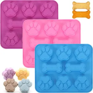 3PCS Silicone Dog Treat Molds - Paw and Bone Shaped Bakeware Set for Chocolate, Candy, Jelly, Biscuits - Flexible and Non-stick, Microwave, Oven, Refrigerator, Dishwasher Safe, Homemade Pet Treat Baking Tray money gift