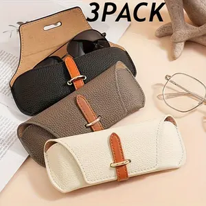 3-Pack Eyeglass Case Set-Premium PU Leather Protective Glasses Pouch with Secure Snap Closure, Durable & Scratch-Resistant Travel Organizer for Sunglasses, Readers, & Blue Light Glasses (Unisex Gift)