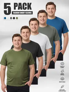 5-Pack Big & Tall Men’s Athletic T-Shirts – Quick Dry, Breathable, Perfect for Gym & Casual Wear