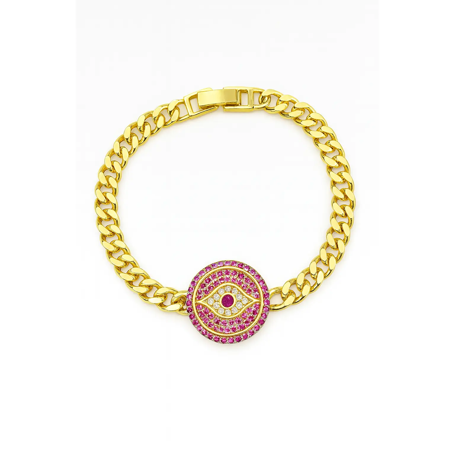 Didiray 14K Gold-Plated Women's Bracelet with Eye-Shaped Zirconia Stone Design for Everyday Wear Durable Metal Plating 71/2 Size