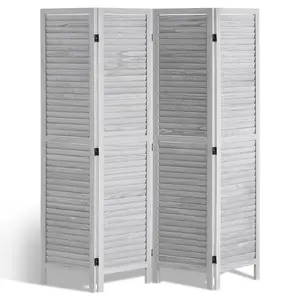 VEVOR Wood Room Divider, 4 Panel Folding Privacy Screen, 66.9 Inches Tall Indoor Wooden Partition, Portable Decoration Screen, for Room Separation, Home, Office, Restaurant & Bedroom (Light Grey)