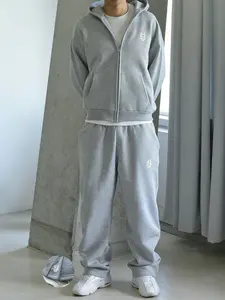 Men's Premium 2-Piece Tracksuit, Minimalist Loose Fit Zip-Up Hoodie & Sweatpants, Letter Embroidery, Casual for Fall & Winter