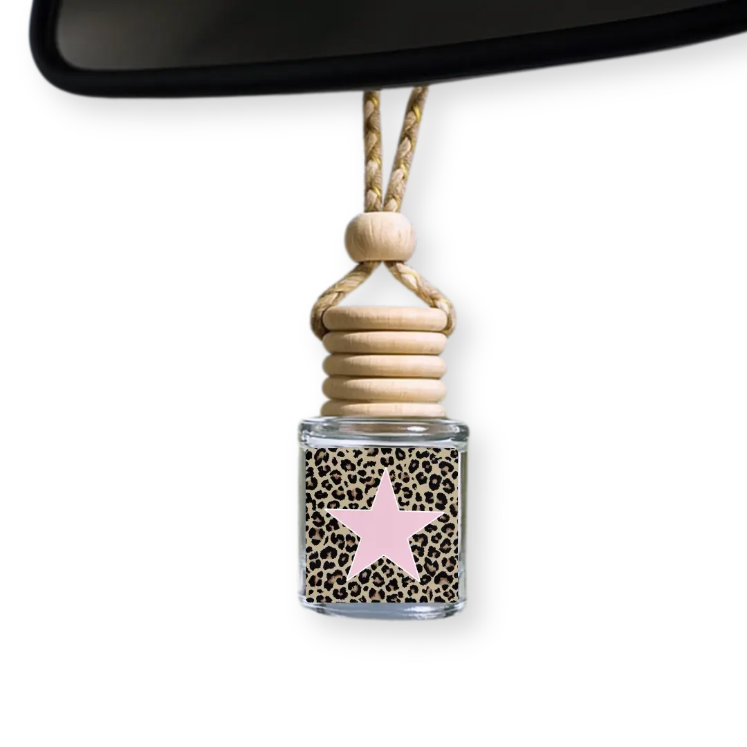 Cheetah Print Pink Star Car Diffuser Hanging