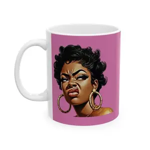 Disgusted Doll Face Ceramic Coffee Mug (11oz, 15oz) Funny Meme Cup Ethnic Cup, Travel Coffee Mug, Kitchen Drinkware