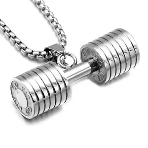 Retro dumbbell titanium necklace fitness hip-hop pendant for men and women with the same niche personality tide jewelry.