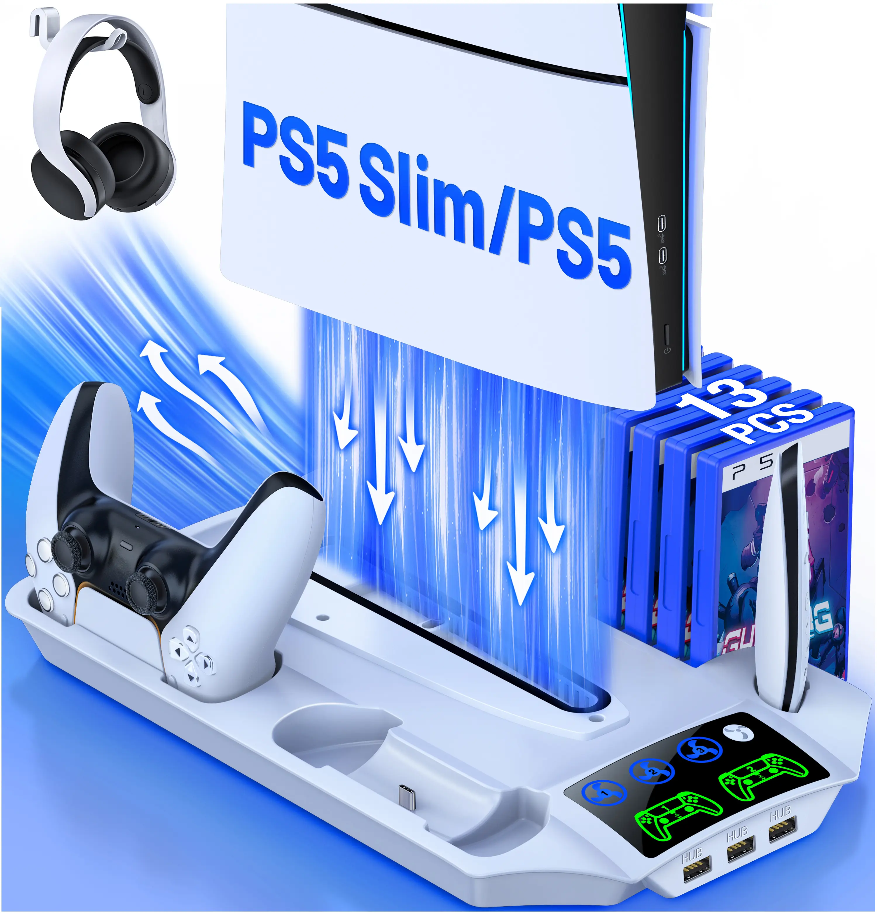 PS5 Stand with Cooling Fan for PS5 Slim&PS5 Pro, BEBONCOOL PS5 Cooling Station for PlayStation 5 Disc & Digital Editions & PlayStation 5 Console