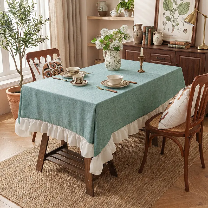 2026 New French Retro Cotton Linen Tablecloth, Thickened Ins-style Cover Cloth, Solid Color Tablecloth for Dining Table and Coffee Table, Rainbow Linen