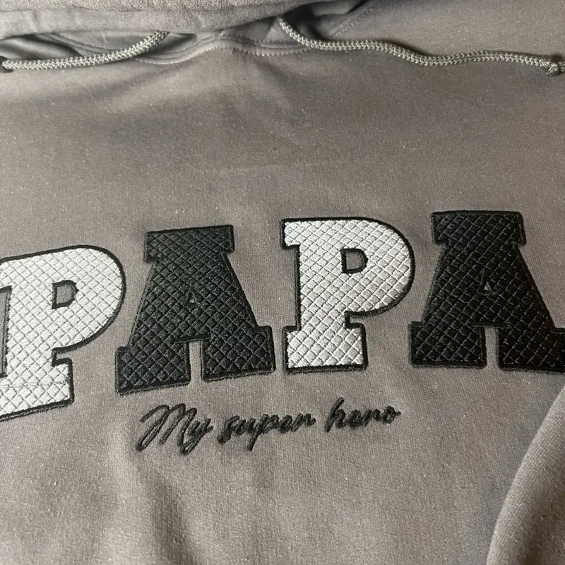 Thread Pusher "Papa" My Super Hero Hoodie with "My Super Hero" Text and Graphic Design Menswear Embroidered Stylish Sleeve Tops