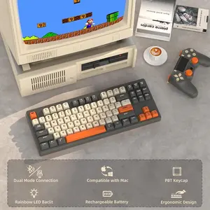 M87 Wireless Gaming Keyboard, Bluetooth-compatible 5.0/2.4GHz, Dual Mode Connection, 87 Key Tkl Rainbow LED Backlit Quiet Ergonomic Design Keyboard