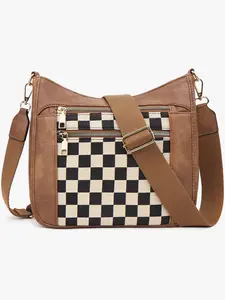 Women's Checked Pattern Crossbody Bag, Fashionable PU Shoulder Bag for Daily Used, Casual Trendy Versatile High-quality Daily Commuting Bag, Checkerboard Pattern Purse, Stylish Versatile Bag, Casual Commuter Bag, Casual Bags, Checkered Pattern Bag