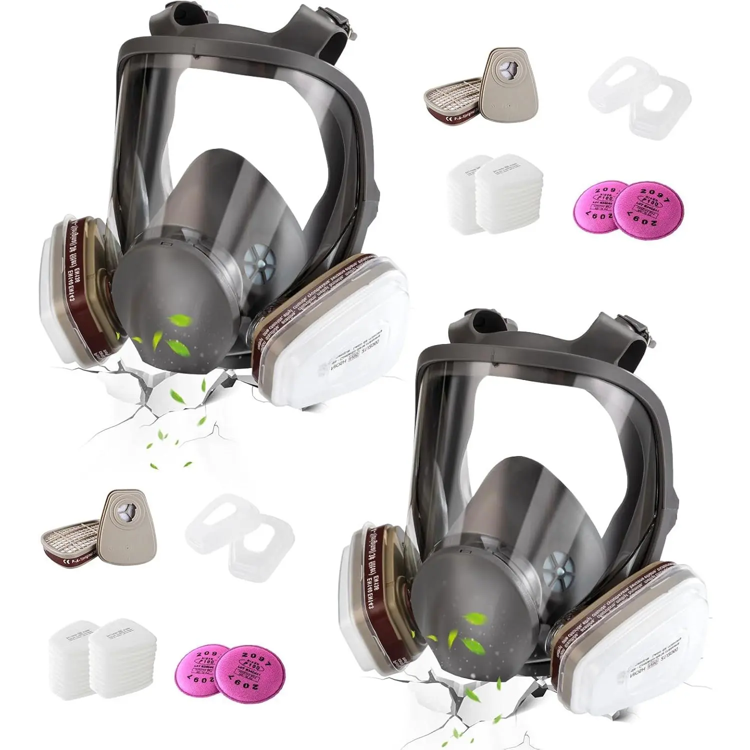 Lightweight Reusable Graffiti Design Full Face Gas Mask with Adjustable Straps & Dual Filtration System, Complete Set with 6001 Activated Carbon Filter (Reduces Environmental Impact) for Paints/Pesticides, ASTM-Certified vs 2097 Filters