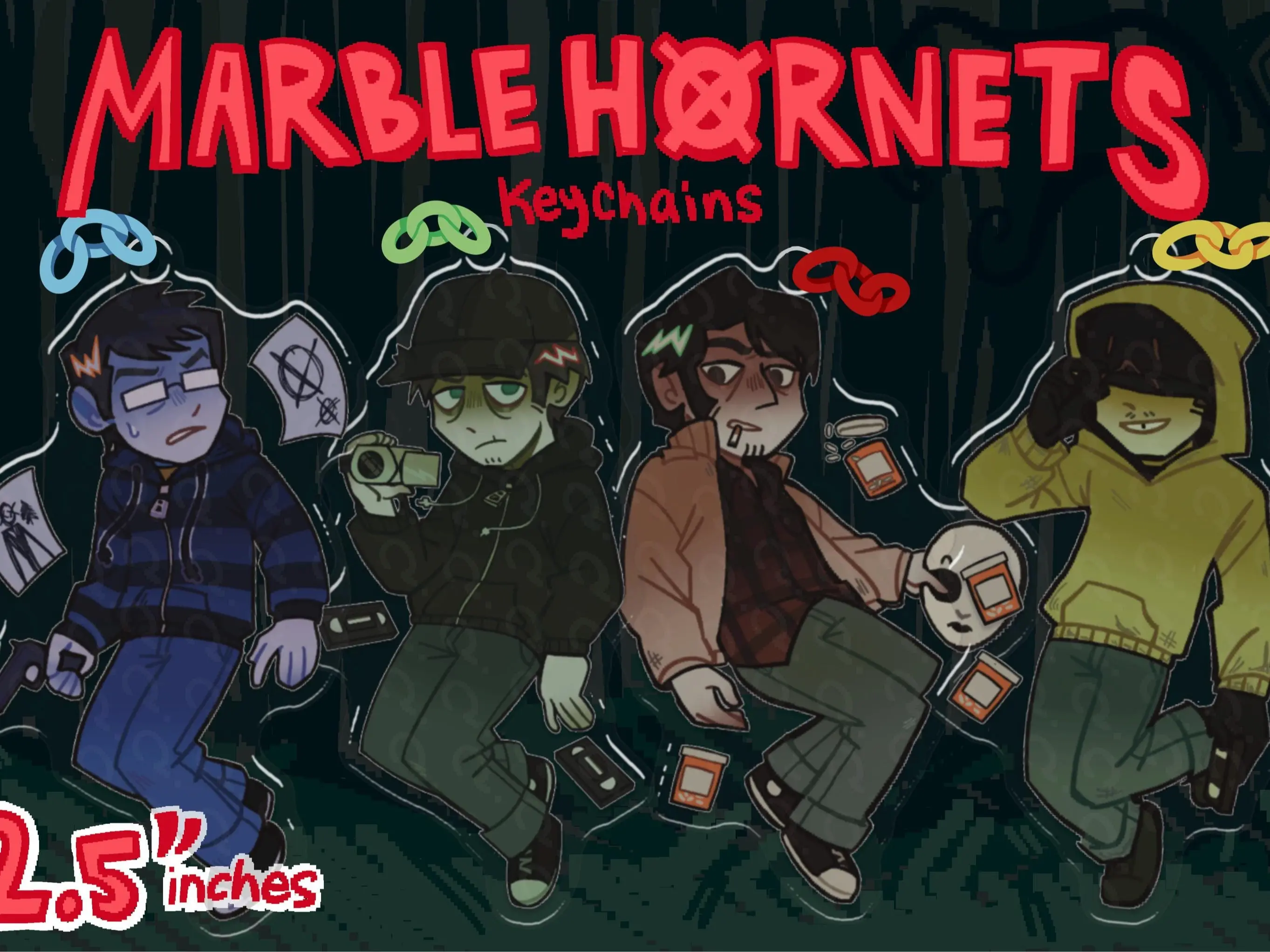 MARBLE HORNETS KEYCHAINS || Tim, Jay, Alex, & Brian