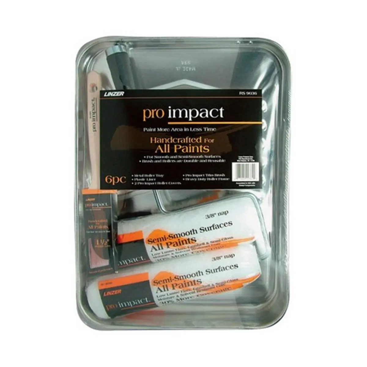 212 MAIN Linzer RS9036 Pro Impact 6-Pc Paint Tray Set, Durable Reusable Tools for Home Improvement, Building Supplies, 9 In. Semi-Smooth Surfaces