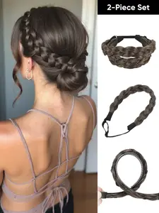 14Inch Elegant Braided Headband Set For Women Features A Braided Headband With Teeth And A Matching Elastic Braided Hair Tie Available In A Variety Of Including Gray Black Gold Brown More 2-Piece Non-Slip Hair Accessory Set Deal For Daily Wear