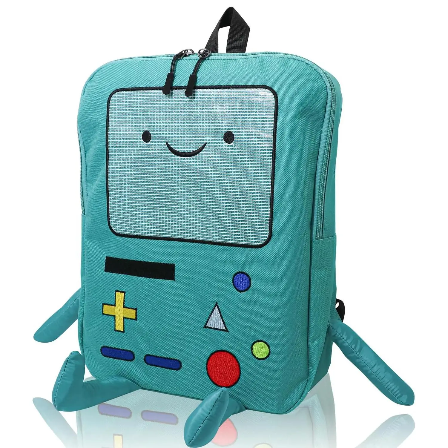Cartoon Robot Travel Laptop Cute Backpack Blue PU Robot Animal Finn Jake Adventure Trip Backpack Water Resistant College Bag