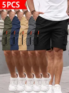 5-Pack Men’s Quick-Dry Casual Shorts – Lightweight, Breathable Summer Outdoor Shorts with Secure Zippered Pockets, Stretch Athletic Shorts for Workouts, Hiking, Running, Golf, and Everyday Wear