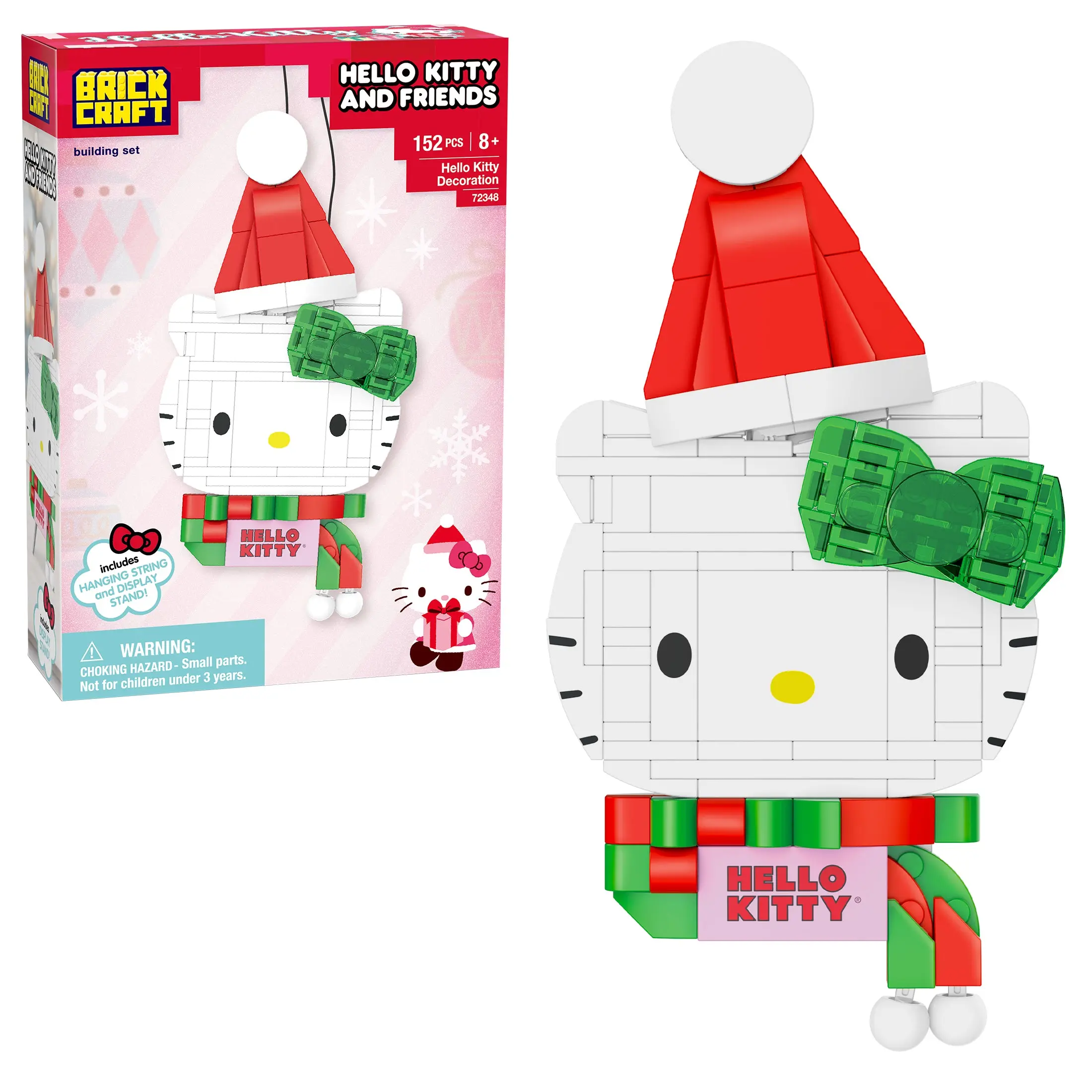 Brickcraft Hello Kitty Christmas Decoration Building Set, 152-Piece Sanrio Holiday Ornament with Display Stand for Kids & Adults 8+