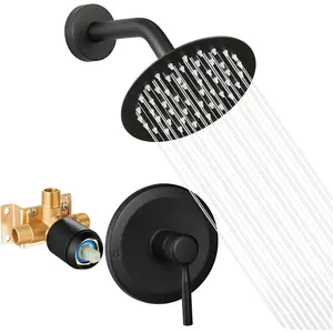 Black Shower Head And Faucet Set Complete With Valve Shower Fixtures With 6 Inch High Pressure Rain Shower Head Trim kit Regaderas Para Baño Modernas