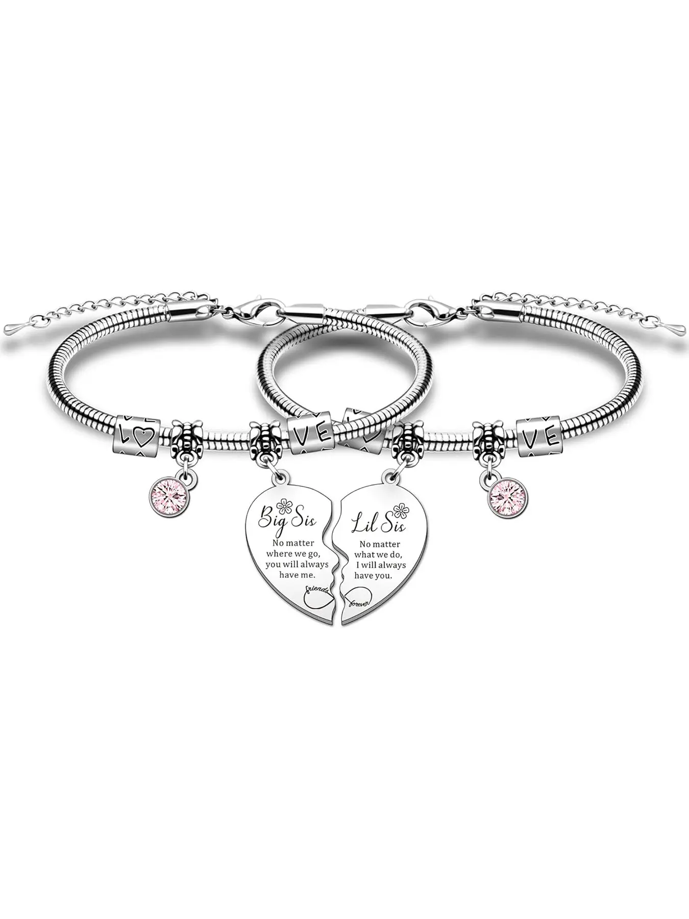 Sisters Heart Charm Bracelets, Matching Heart Bracelets, Stainless Steel Jewelry for Party, Daily Clothing Decor, Jewelry for Birthday Gift, Bracelet Sets, Bracelet Bundle