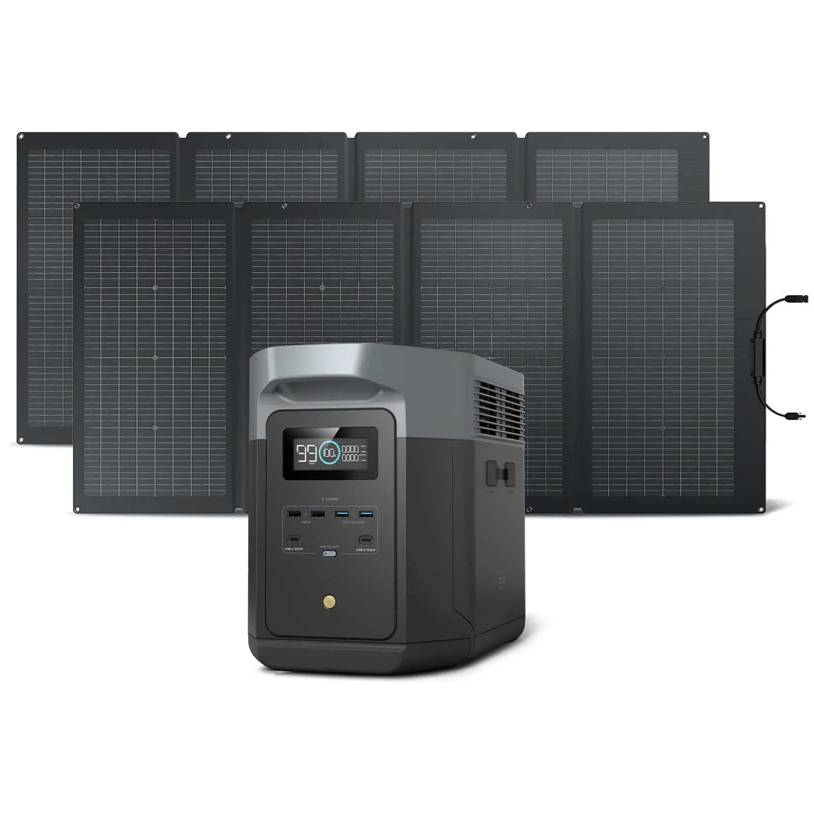 EF ECOFLOW Solar Generator DELTA 2 Max 2048Wh with 220W Solar Panel, LiFePO4 Battery Portable Power Station, Up to 3400W AC Output, AC + Solar Fast Dual Charging 0-100% in 1 Hr For Outdoor Camping RV