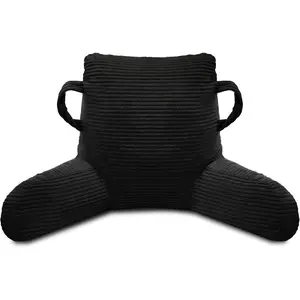 Reading Pillow for Sitting in Bed Adult, Shredded Memory Foam Back Pillow with Arms and Pockets, Black