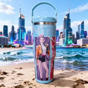 Trendy Cross-Border Cartoon Design Car Cup, 30 Oz High-Aesthetic Vehicle Ice Dominance Mug, Stainless Steel Straw Insulated Bottle