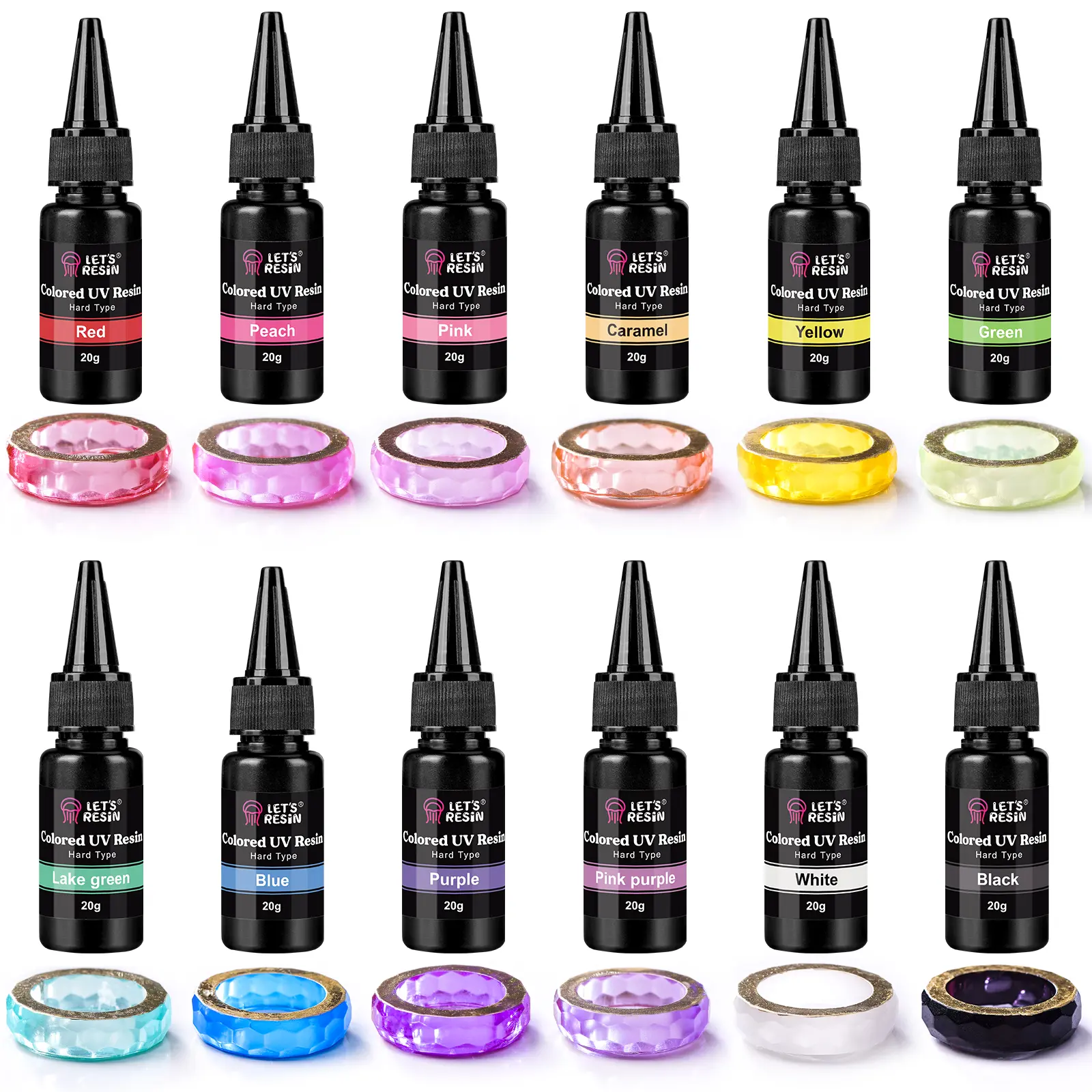 LET'S RESIN 12-Color Ultraviolet Clear UV Resin Colors for Crafting Kit, Odorless & Low Shrinkage, 20g Each for Jewelry Making, Decoration