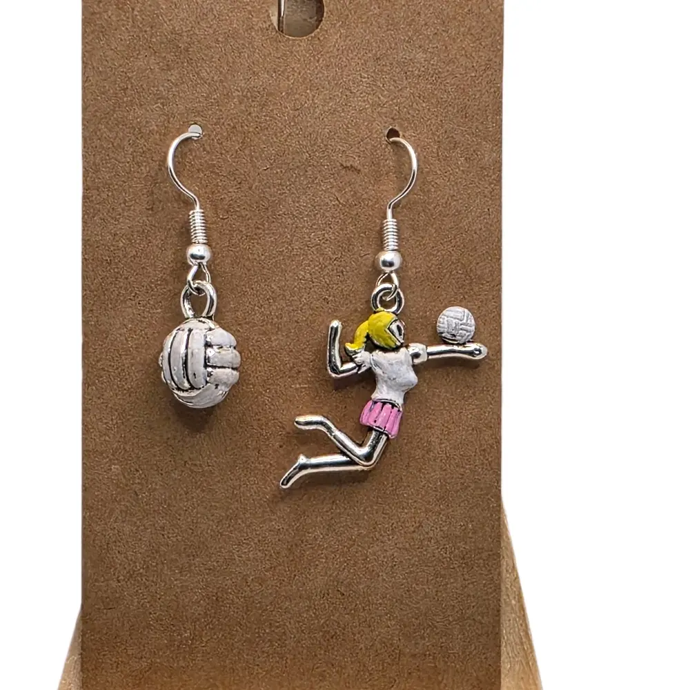 Hand Painted Volleyball Themed Hook Earrings with Vibrant Red Heart Design, Durable Metal Coating, Stylish Costume Jewelry Perfect Gift for Volleyball Enthusiasts