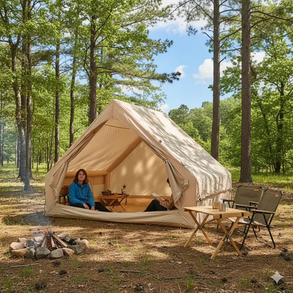 Inflatable tent with pump, luxury camping tent for 4-6 people, 4 season waterproof outdoor tent, waterproof luxury camping tent with 12 mesh windows