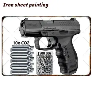 Tinplate painting | Vintage CP99 Handgun Art Sign, Vintage Plaque Decor, UV Printed Canned steel sheet, Perfect for Fall Hunting Season & Gun Collection Display, Retro Weapon Theme Decor