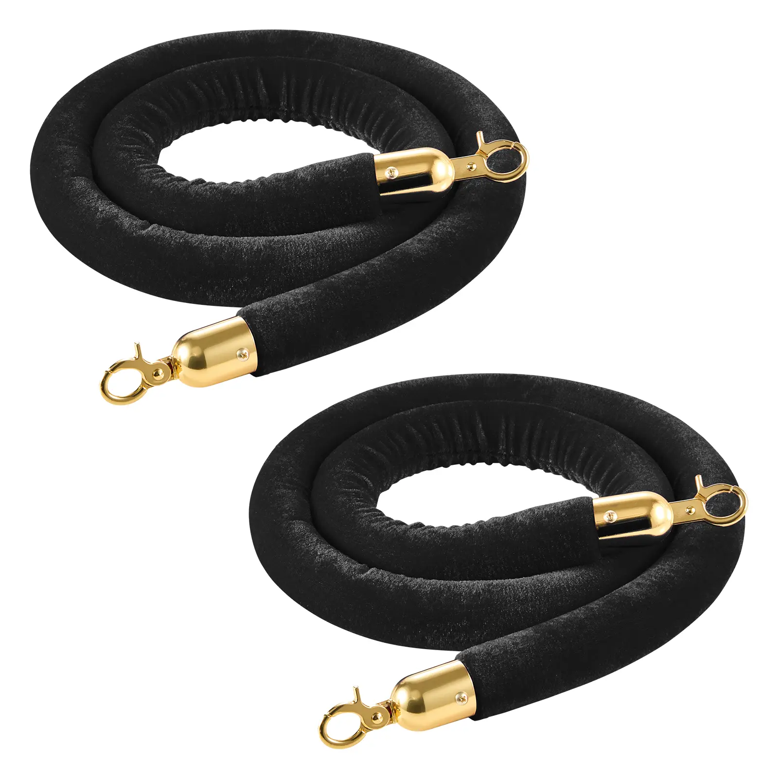 VEVOR 2 Pcs Heavy-Duty Black Thick Velvet Crowd Control Ropes, 5 ft Premium Soft Plush Ropes with Dense Foam Core, Easy Clip-On Gold Metal Lobster Clips, Queue Barrier for Hotel Lobby Entrance, Events, Grand Openings - All Seasons, No Fuss Installation