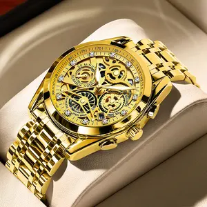 Men's Luxury Gold Skeleton Quartz Watch store deals - Fully Iced Out Diamond Encrusted Wristwatch with Chronograph Tachymeter, Date Display, Stainless Steel Band, Perfect Gift for Him