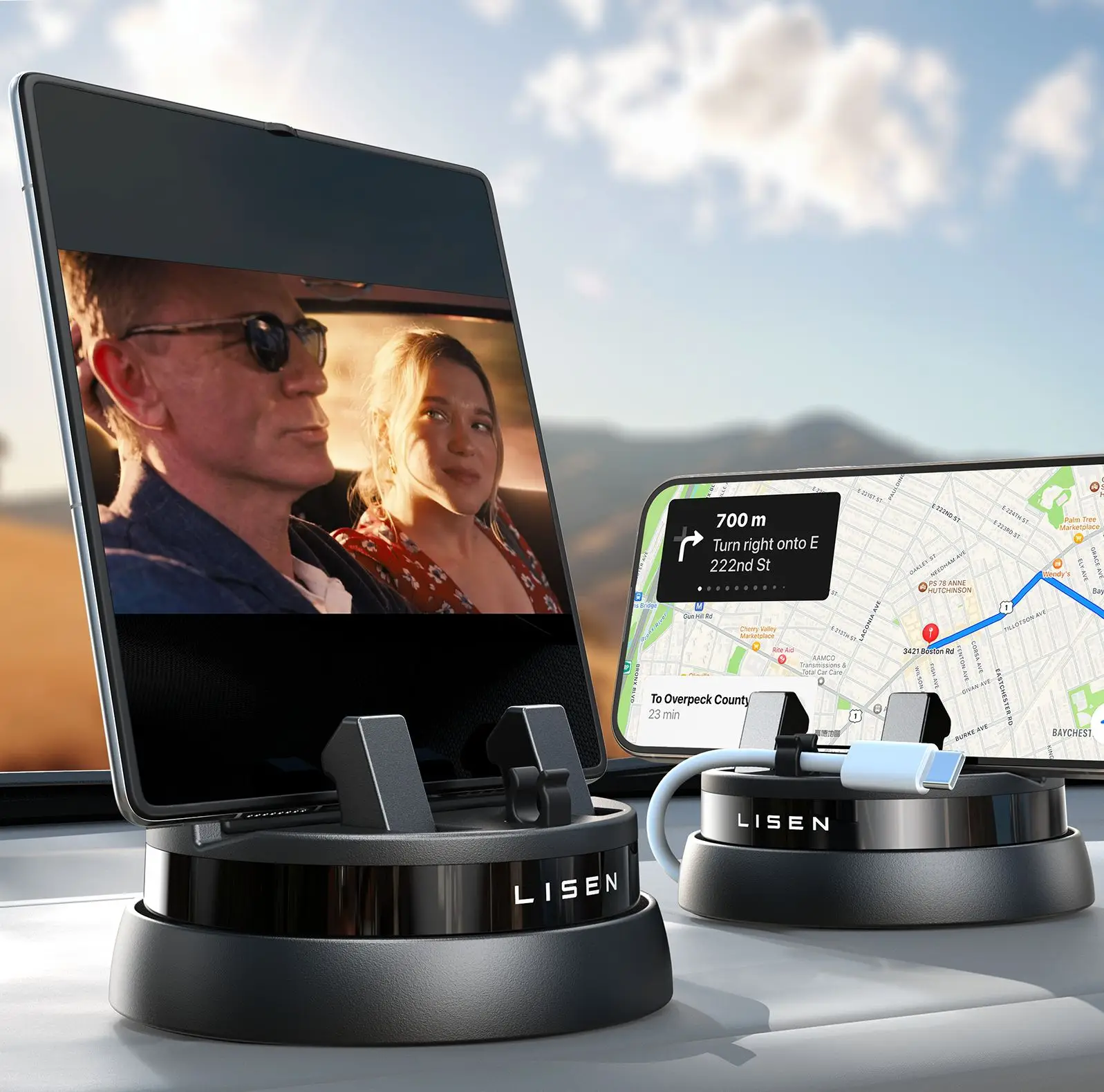 LISEN 360° Rotatable Car Phone Holder, Stable Dashboard Mount for iPhone 16 pro promax/15/14/13/12, Samsung S24/23/22, Multifunctional Stand