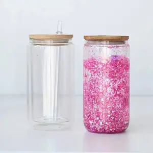 Customize Your Own Snow Globe Cup Decorative Glass Jar with Pink Glitter for Home Decor Crafting Bottle Drinkware Tumbler Washable Portable Reusable Mug