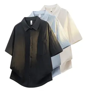 Wrinkle-resistant short-sleeve shirt for men, no ironing needed, turn-down collar, loose casual fit, solid color, versatile new lightweight design for spring and summer