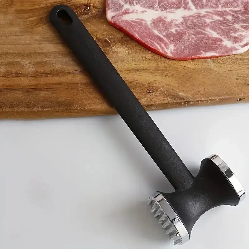 Stainless Steel Meat Hammer Kitchen Utensil, Unisex, Non-Slip Heat-Resistant Handle, Lightweight Ergonomic Design with Hanging Holes, Wrist-Friendly for Tenderizing Meat & Long Cooking Comfort