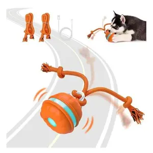 Pet Intelligent Interactive Toys Cat Dog Toys Rotating Glowing Flying Saucers Mini Puppy Kitten Toys Automatic Moving Rolling LED Light Ropes 360° Rotation Touch Activation Battery Saving