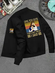 Men's Fitted Jesus Bible Print Casual Fashion Jacket, Full Zip Christian Faith Statement Coat, Winter Outerwear