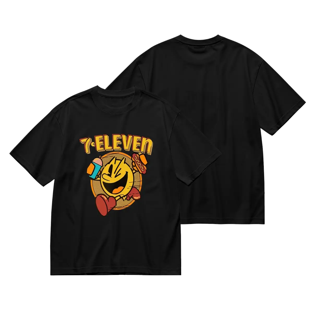 7-Eleven Retro Arcade Game Character Printed T-Shirt, Unisex 100% Cotton Round Neck All-Season Casual Short Sleeve Tee