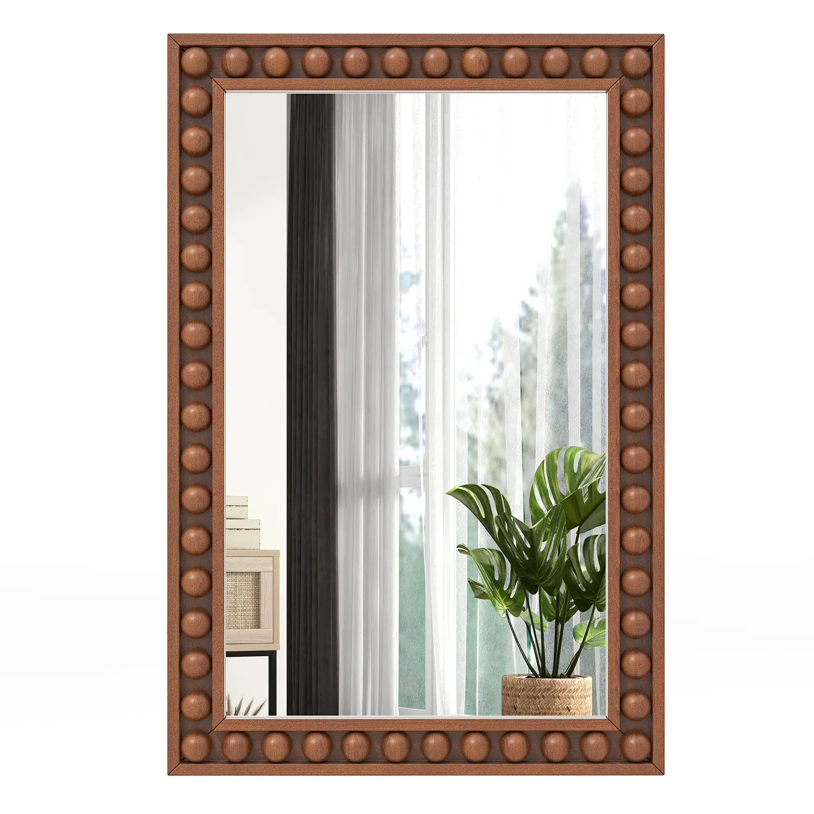 COSTWAY - 24 x 36 Inches Rustic Wall Mirror with Solid Wood Frame for Living Room  Bedroom-Brown