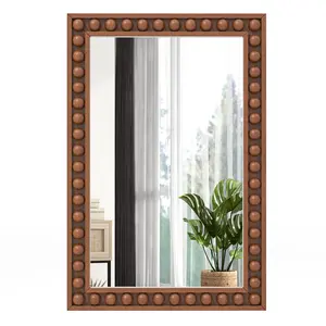 COSTWAY - 24 x 36 Inches Rustic Wall Mirror with Solid Wood Frame for Living Room  Bedroom-Brown